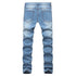 New Basic Men's Ripped Jeans Elasticity Mid Waist Straight Pants